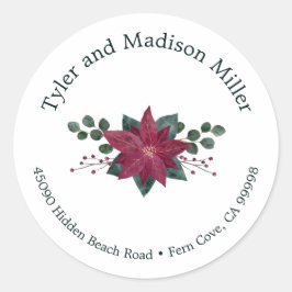 Rote Poinsettia Bloom Holiday Umschlag Aufkleber