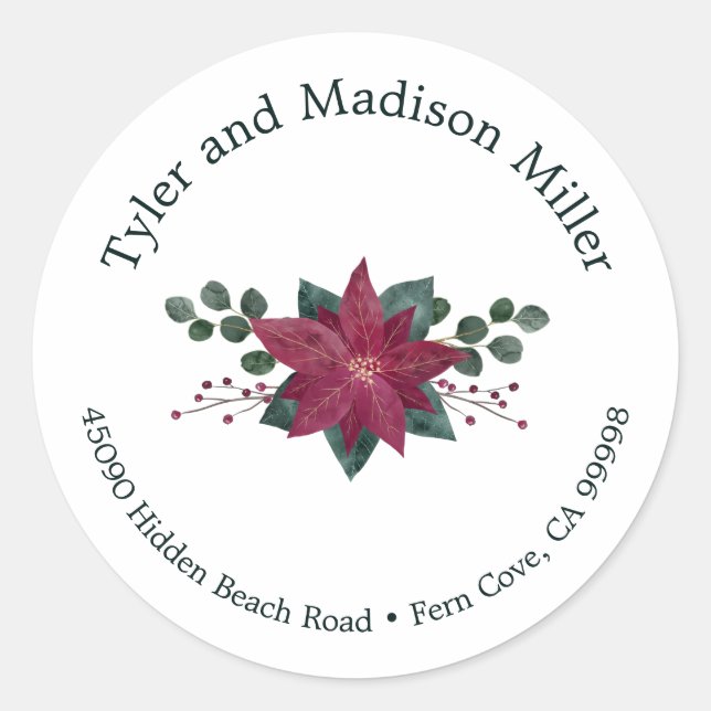 Rote Poinsettia Bloom Holiday Umschlag Aufkleber (Vorderseite)