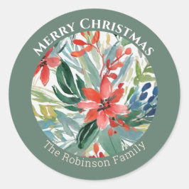 Rote Poinsettia Blume Blätter Elegant Botanisch Runder Aufkleber