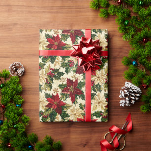 Rote Poinsettia-Blume im Hintergrund Geschenkpapier