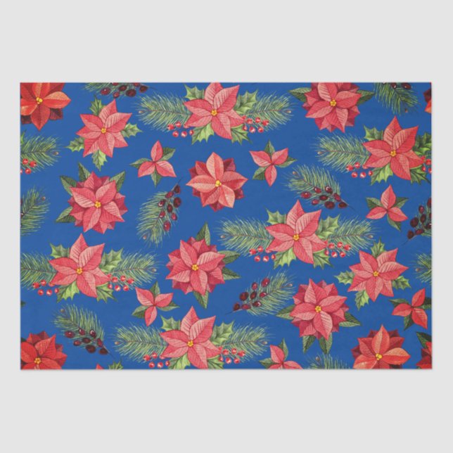 Rote Poinsettia-Blume und Holzoberries Seidenpapier (Vorderseite)