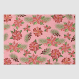 Rote Poinsettia-Blume und Holzoberries Seidenpapier