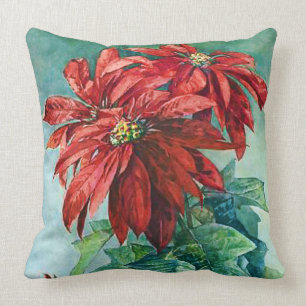 Rote Poinsettia Blume Vintag Kissen