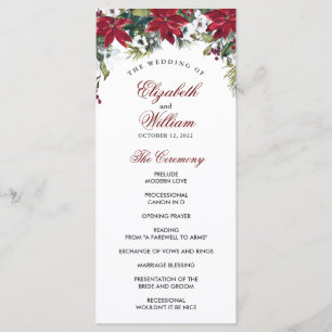 Rote Poinsettia Blumenkohl Hochzeit Programm