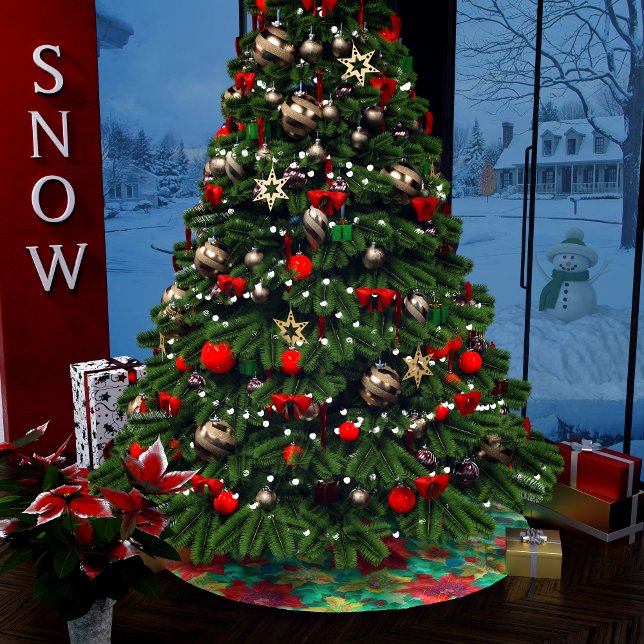 Rote Poinsettia Blumenmuster Polyester Weihnachtsbaumdecke (Von Creator hochgeladen)