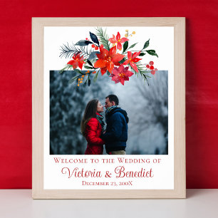 Rote Poinsettia Blumenweih Weihnachten Foto Poster