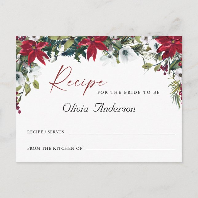 Rote Poinsettia Brautparty Rezept Karte (Vorderseite)