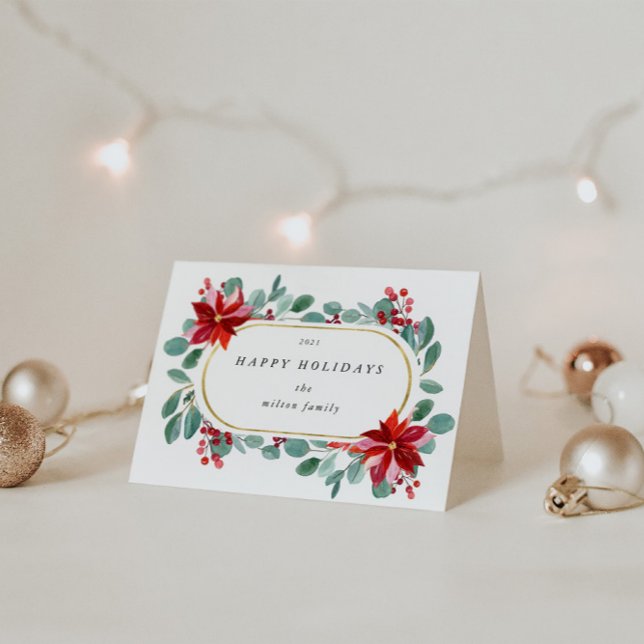 Rote Poinsettia Holiday Floral Monogramm geklappt Karte (Von Creator hochgeladen)