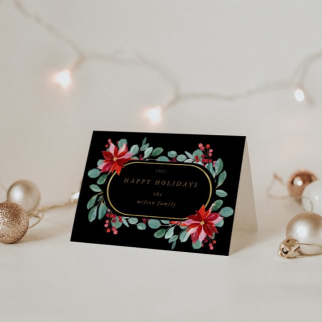 Rote Poinsettia Holiday Floral Monogramm geklappt Karte (Von Creator hochgeladen)