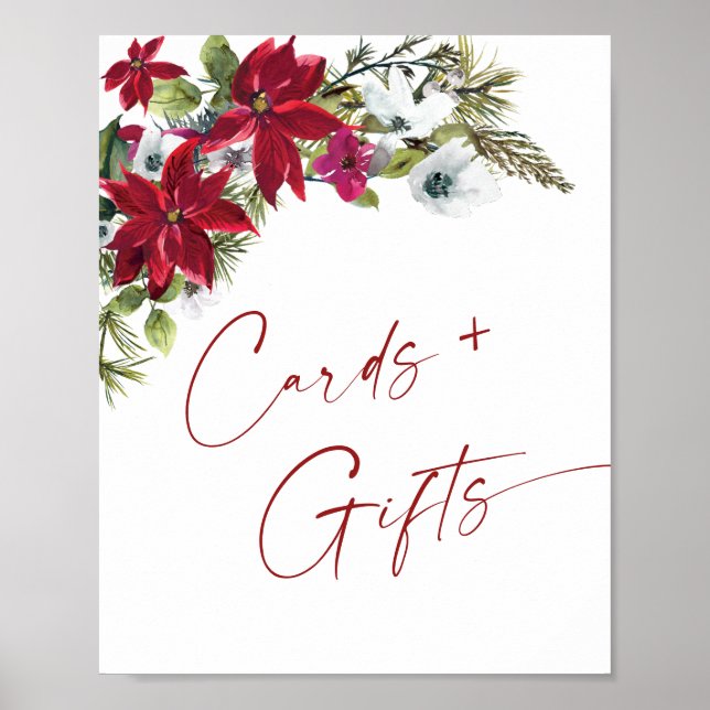 Rote Poinsettia Karten und Geschenke Hochzeit Poster (Vorne)