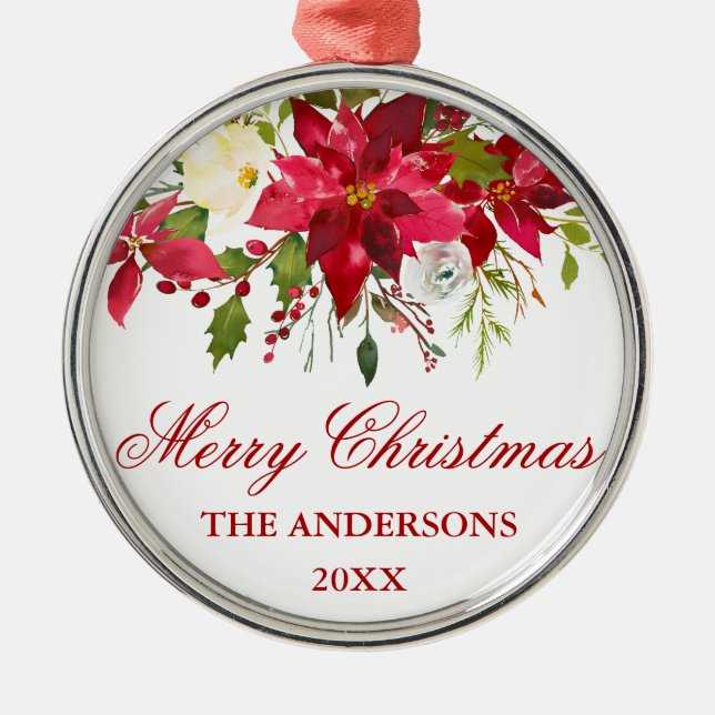 Rote Poinsettia Personalisiert Ornament Aus Metall (Vorne)
