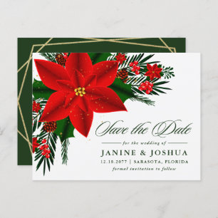 Rote Poinsettia Pine Greenerity Wedding retten das Postkarte