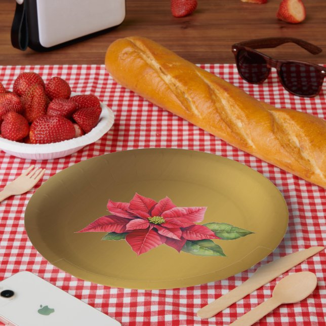 Rote Poinsettia Rostgold Pappteller (Picknick)