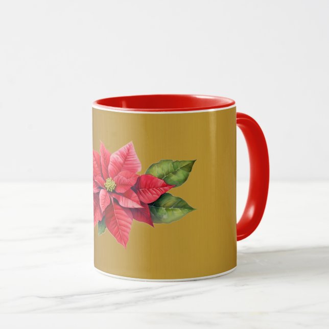 Rote Poinsettia Rostgold Tasse (VorderseiteRechts)
