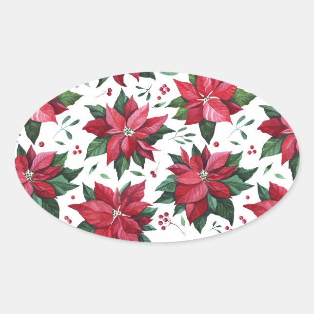 Rote Poinsettia und Berries Sticker (Vorderseite)