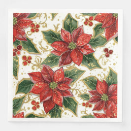 Rote Poinsettia und Weihnachtsferien Winter Serviette