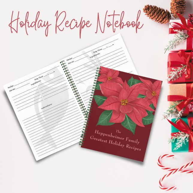 Rote Poinsettias Familie Ferienwohnungen Notizbuch (Watercolor Red Poinsettias Family Holiday Recipes Notebook)