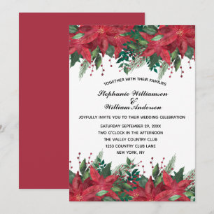 Rote Poinsettie Blumen Winter Weihnachten Hochzeit Einladung