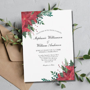 Rote Poinsettie-Blumen-Winter-Weihnachten-Hochzeit Einladung