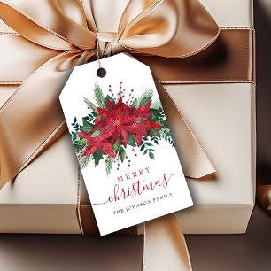 Rote Poinsettie Blumenskript Weihnachten Geschenkanhänger