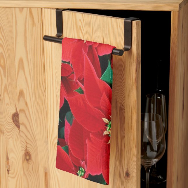 Rote Poinsettie Geschirrtuch (Drittel gefaltet)