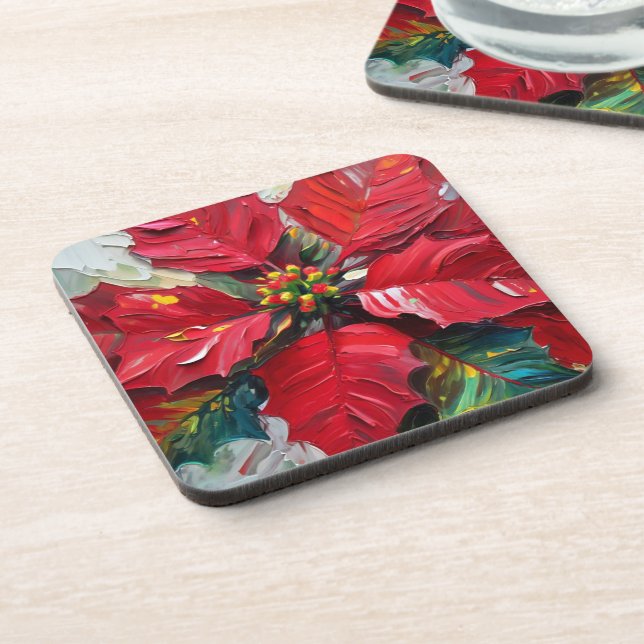 Rote Poinsettie Getränkeuntersetzer (Linke Seite)