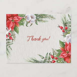 Rote Poinsettie Grüne Blätter Hochzeit  Postkarte