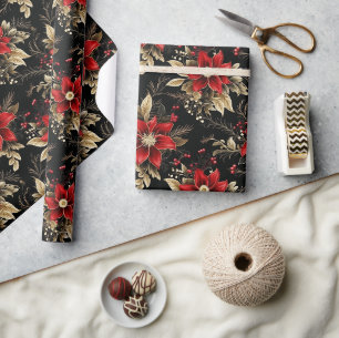 Rote Poinsettie Luxus-Weihnachtsmuster-Geschenk Geschenkpapier