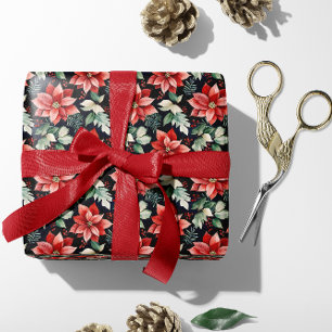 Rote Poinsettie, Stechpalme, Rote Beeren Weihnacht Geschenkpapier