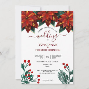Rote Poinsettien-Blumen-Weihnachts-Watercolor-Hoch Einladung