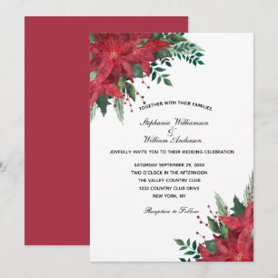 Rote Poinsettien-Blumen-Winter-Weihnachten Hochzei Einladung