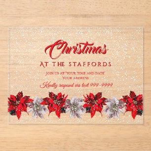 Rote Poinsettien im Schnee Acryl-Einladung Acryleinladungen
