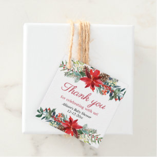 Rote Poinsettien-Weihnachts-Babyshower Favor Tags Geschenkanhänger