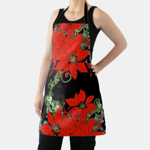 Rote Poinsettien-Weihnachts-Schürze mit All-Over-P Schürze
