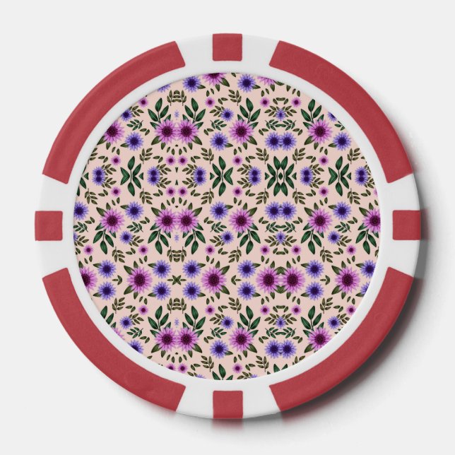 Rote Poker-Chip mit Blumenmuster  Pokerchips (Vorderseite)
