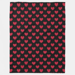 Rote Polka-Herzen auf schwarz Fleecedecke