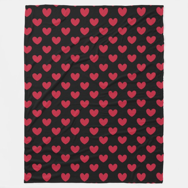 Rote Polka-Herzen auf schwarz Fleecedecke (Vorderseite)