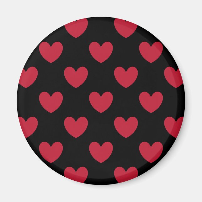 Rote Polka-Herzen auf schwarz Magnet (Vorne)