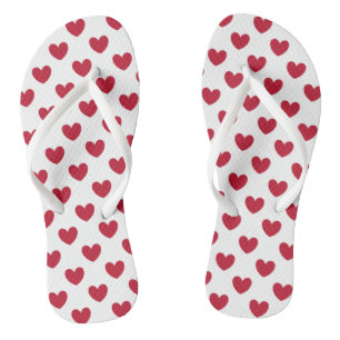 Rote Polka-Herzen auf weiß Flip Flops