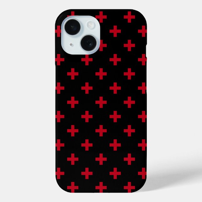 Rote Polka-Kreuze auf schwarz Case-Mate iPhone Hülle (Rückseite)