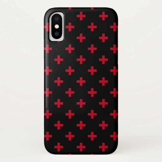 Rote Polka-Kreuze auf schwarz Case-Mate iPhone Hülle (Rückseite)