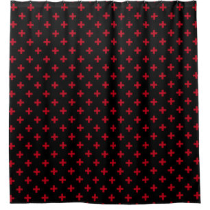 Rote Polka-Kreuze auf schwarz Duschvorhang