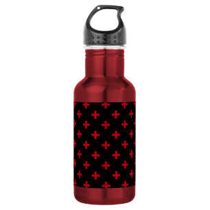 Rote Polka-Kreuze auf schwarz Edelstahlflasche