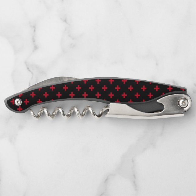 Rote Polka-Kreuze auf schwarz Kellnermesser (Rückseite)