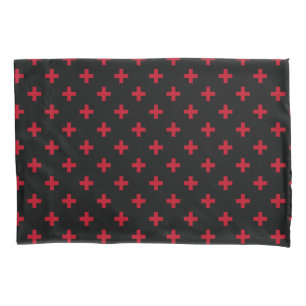 Rote Polka-Kreuze auf schwarz Kissenbezug