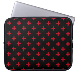 Rote Polka-Kreuze auf schwarz Laptopschutzhülle