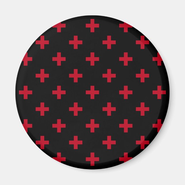 Rote Polka-Kreuze auf schwarz Magnet (Vorne)