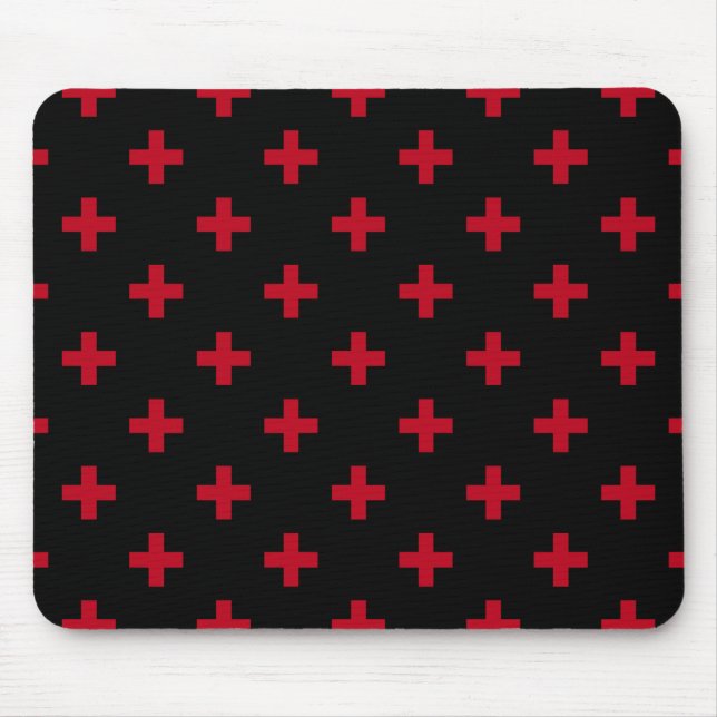 Rote Polka-Kreuze auf schwarz Mousepad (Vorne)