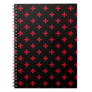 Rote Polka-Kreuze auf schwarz Notizblock