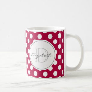 Rote Polka-Punkt-mit Monogramm Tasse